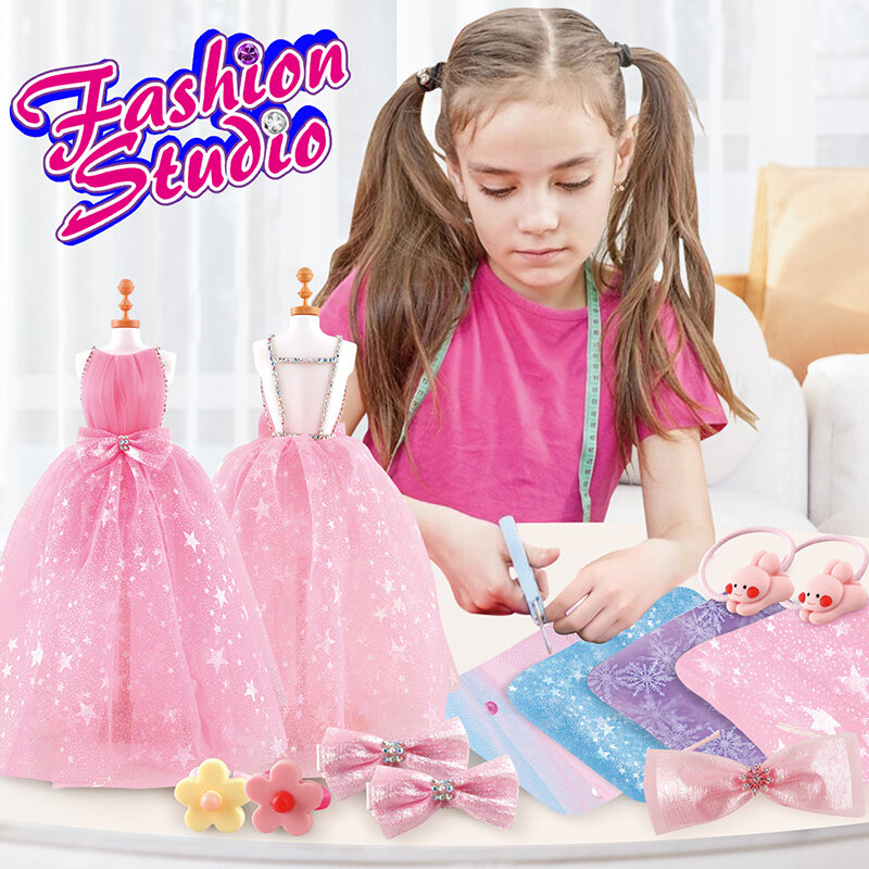 Meisjes Diy Craft Kits Kids Fashion Designer Sets Prinsessenjurk Kostuum Maken Speelgoed Voor 6 + Kinderen