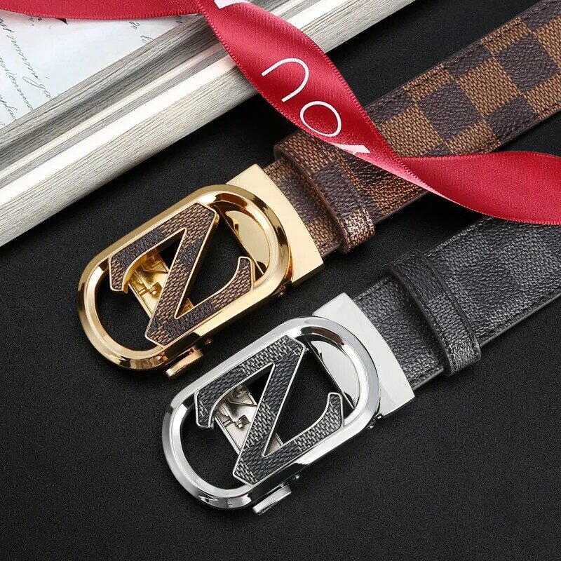 2024 New Hot Men's Top Luxury Leather Automatic Plaid Waist Youth Business Fashion Z/V Letter Buckle High End Belt