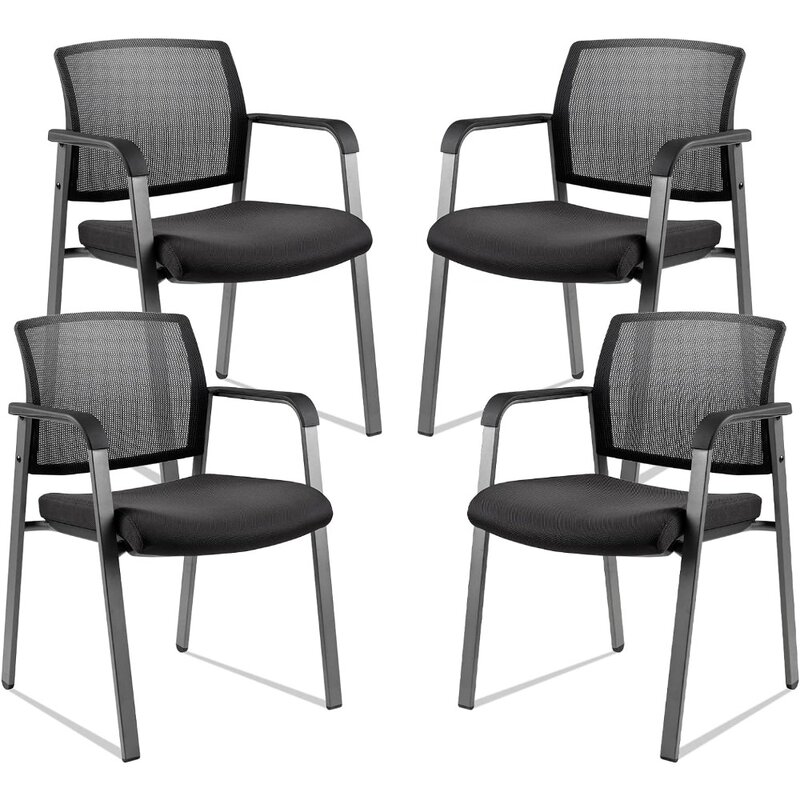 Mesh Back Stacking Arm Chairs with Upholstered Fabric Seat and Ergonomic Lumber Support for Office