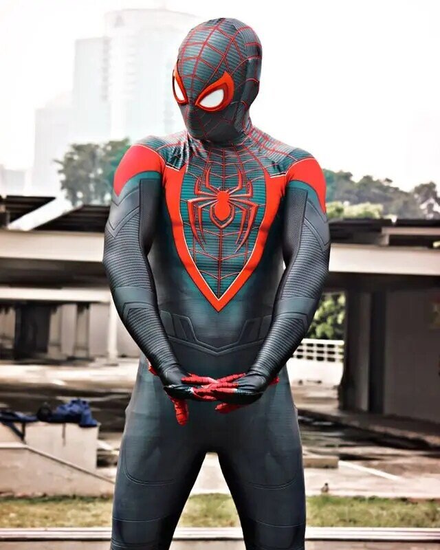 Dewasa anak-anak mil Morales PS5 Spiderman cosplay Peter Parker Superhero Cosplay kostum penuh Bodysuit Zentai kedua kulit Pesta