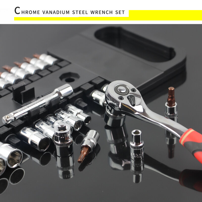 CRV-Quick Release Reversível Ratchet Socket Wrench Set, Ferramentas Chave com Rack Suspenso, 1/4 in, 3/8 in, 1/2 in Drive, 6.35mm, 10mm, 12.5mm