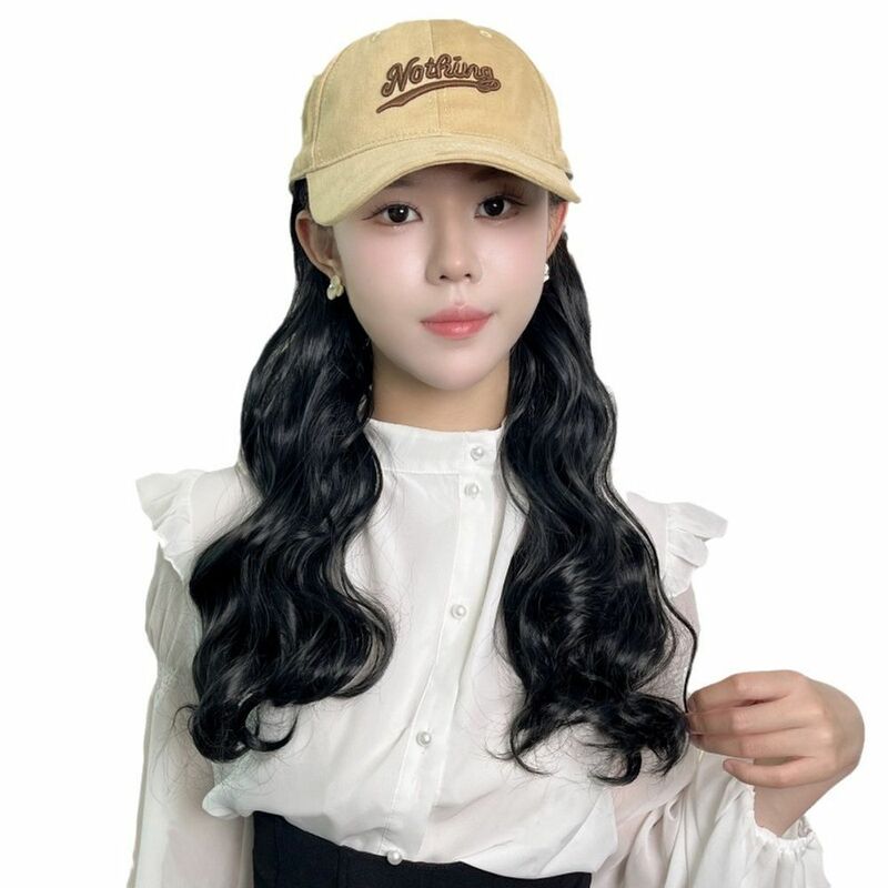 Women Hat Wigs Long Straight/Wavy/Curly Hair Black Long Hair High Temperature Fiber Synthetic Wigs Pelucas Hair Daily Party Use