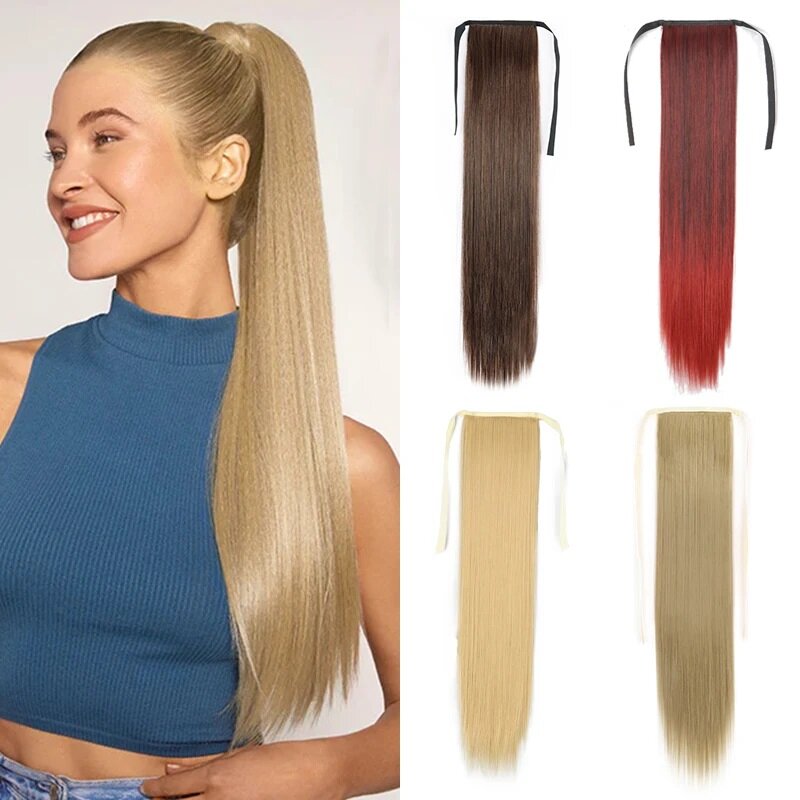 Ponytail Extension Synthetic Long Straight Ponytail Hairpiece Wrap Around Ponytail Hair Extensions Heat-Reistant Fiber Pony Tail