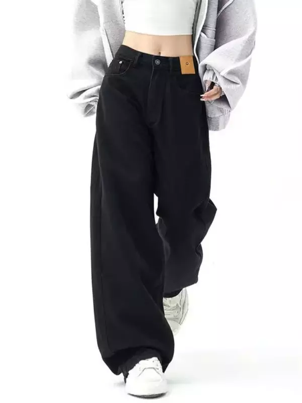 กางเกงยีนส์ขาบานสีดำ, กางเกงยีนส์ขาบานสไตล์เกาหลีสำหรับผู้หญิงกางเกงยีนส์ลำลองกางเกงขายาว