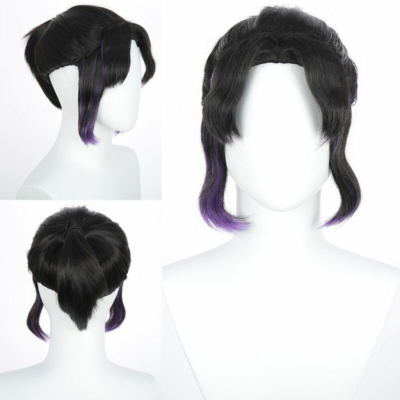 Парик для косплея с короткими волосами из аниме «конский хвост», ободок с черным и фиолетовым градиентом, искусственная повязка на голову