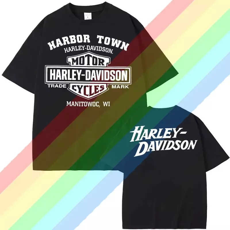 T-shirt Harley Graphic de algodão masculina, tops esportivos extragrandes, streetwear respirável e confortável, casual e vintage, 2024 €