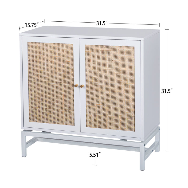 [Flash Sale]Natural Rattan 2 Door Cabinet with 1 Adjustable Inner Shelves Accent Storage Cabinet[US-Stock]