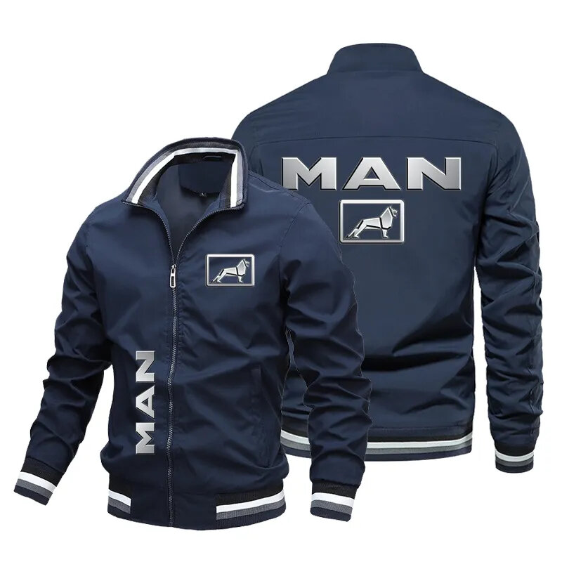 Men's Zip Jacket Men's MAN Car Logo Printed Jacket Spring and Autumn Fashion Slim Jacket Men's Casual Motorcycle Riding Jacket