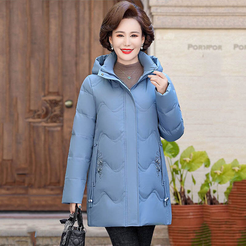Middle-aged And Old Down  Women's Fashion Coat Loose Mother Winter New Hooded White Duck Down Long Casual Warm Coat Women