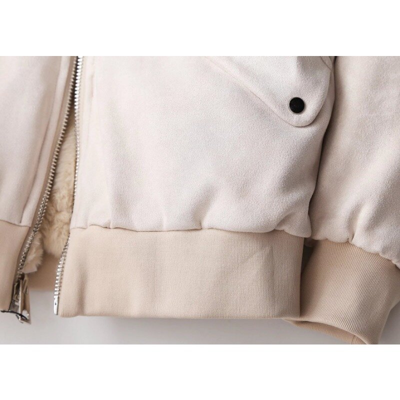 Casaco de pele sintética para mulheres, jaqueta de algodão com capuz, grosso e quente, curto outwear, parka solta de retalho, moda inverno