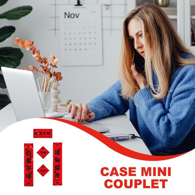 Couplet kecil dengan pola dan kata Mini dekorasi stiker untuk ponsel tanpa jejak lucu stiker pintu dekoratif Couplet DIY