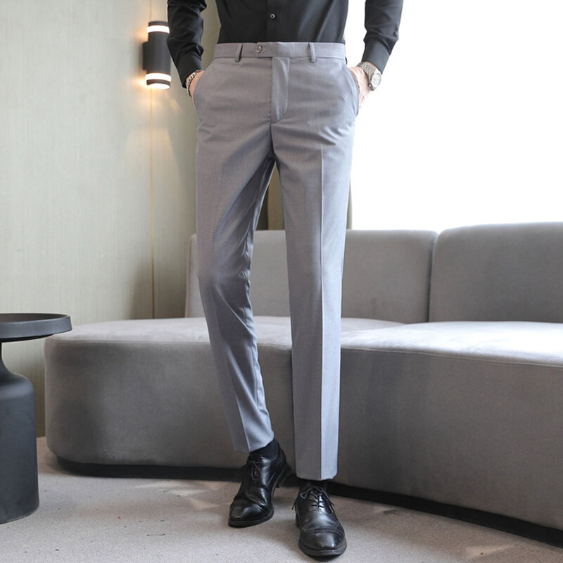 Celana panjang pria, celana Formal pria nyaman warna Solid, tahan aus, celana kerja, celana pernikahan