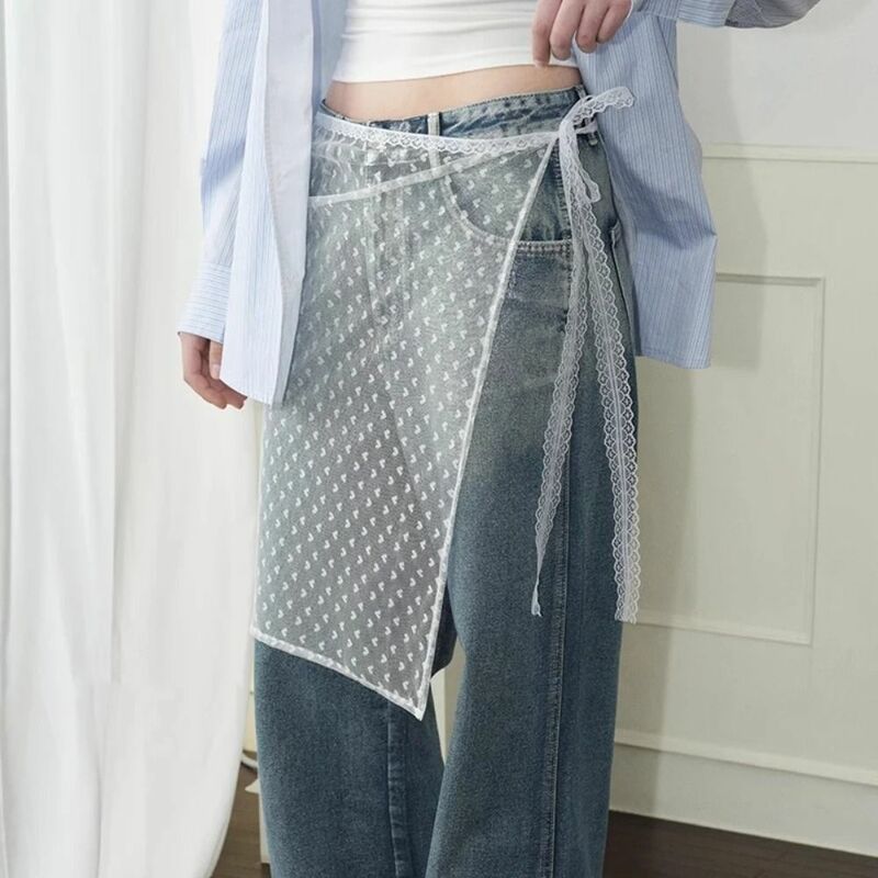Nowa koronkowa warstwowa spódnica z gazy Y2k z wiązaniem Spódnica z otwartą spódnicą z wiązaniem Dopasowane spodnie Spicy Girl Stacked Spódnica Dziewczyna