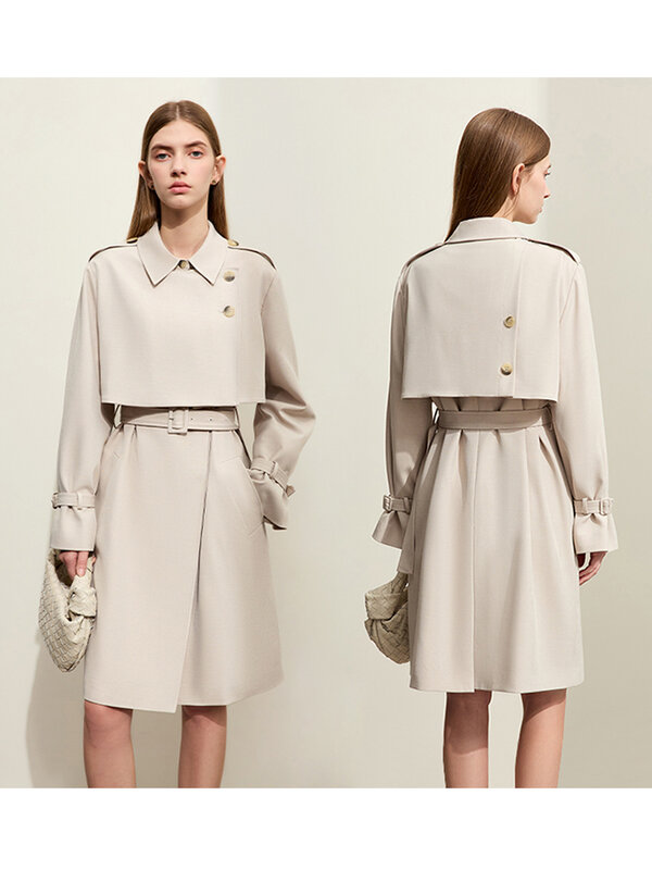 AMII Minimalism 2024 Spring Women's Trench Coats New Classic Long Loose Lapel Collar With Belt Streetwear Jackets Lady 12421024