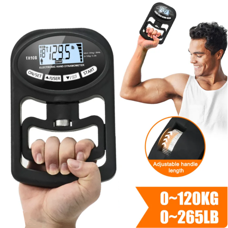 Цифровой Ручной динамометр, измеритель мощности с ЖК-дисплеем и USB разъемом, для силовых тренировок и занятий спортом, 120 фунта/кг