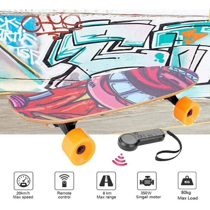 Skateboard listrik, Skateboard listrik 350W dengan Remote 12.4 Mph kecepatan Atas & jangkauan 8 mil, Skateboard listrik dewasa & remaja