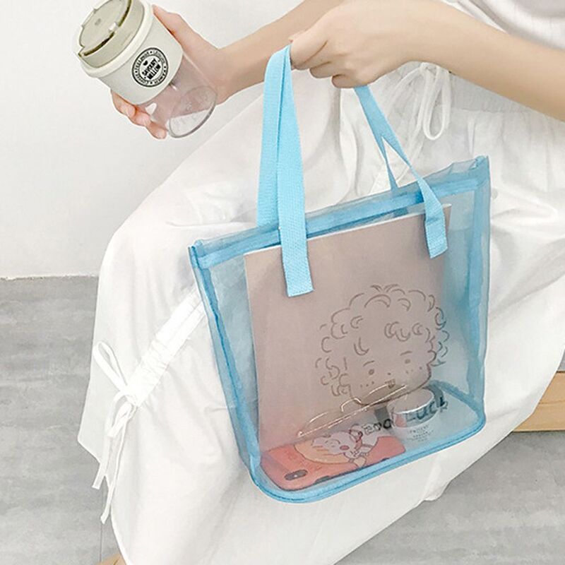 シンプルな折りたたみ式メッシュバッグ,透明,大,韓国風,化粧バッグ,収納バッグ