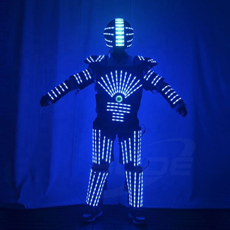 ชุดคอสตูมหุ่นยนต์ไฟ LED 2023สีสำหรับผู้ใหญ่ชุดหุ่นยนต์ควบคุมด้วยรีโมต