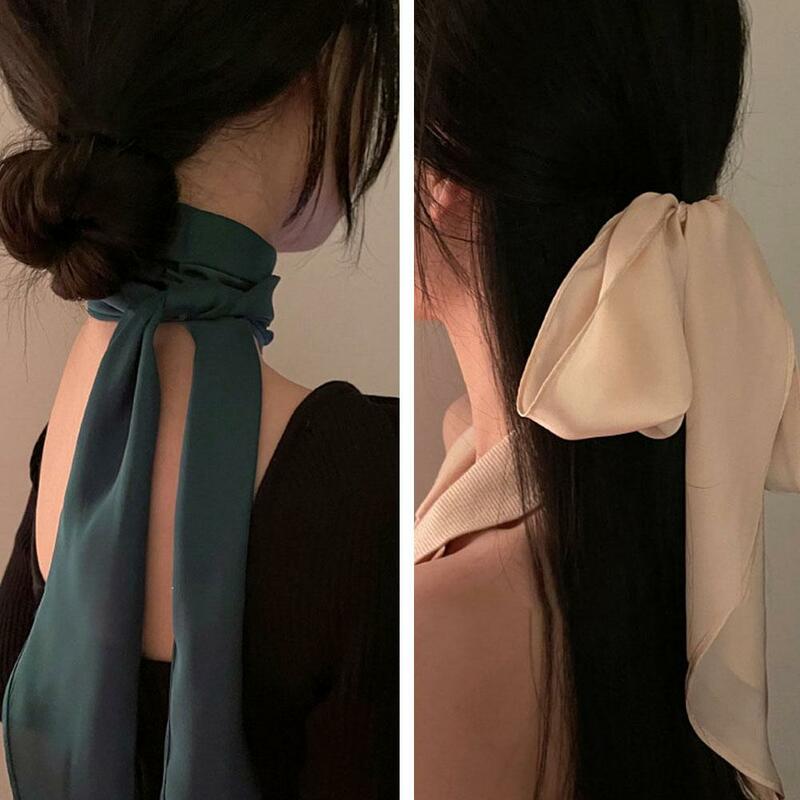 Women Narrow Long Scarf Ribbon Headband Choker Chiffon Tie Streamer Multipurpose Silk Coat Scarf Accessories Red Fur Rubber E9M7