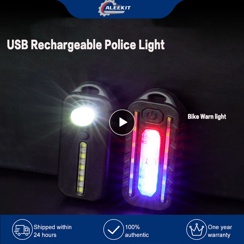 USB recarregável polícia luz com clip, LED vermelho e azul lanternas de ombro, Tocha de segurança aviso, Bicicleta portátil adverte luz