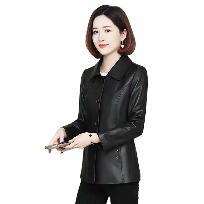 Leather Women's Fleece Coat In Winter New Mother's Western-Style Leather Jacket Young And Middle-aged Fashion Slim Warm Coat5XL