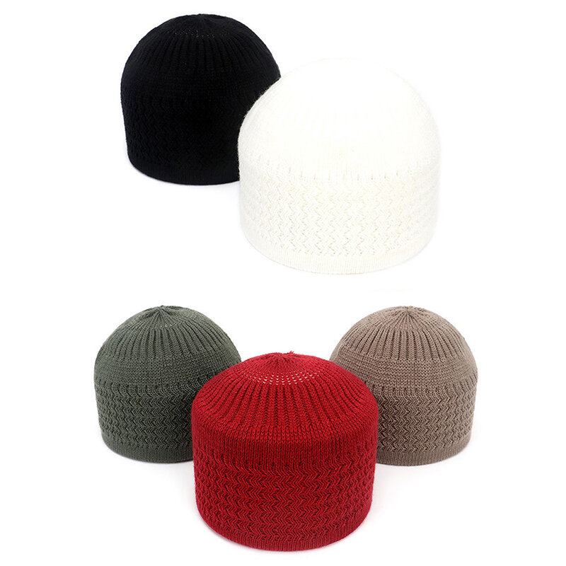 Topi rajut pria Muslim, topi beanie Unisex, topi hangat, topi hippah, topi pria bungkus kepala Musim Dingin