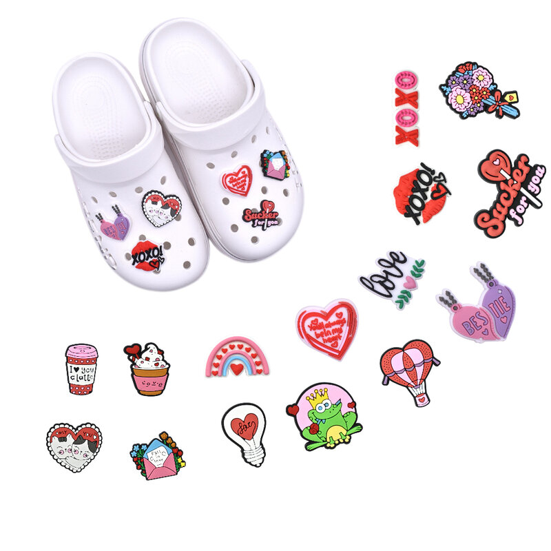 Dijes de colección para el Día de San Valentín para niñas, accesorios para zapatos, decoraciones para pulseras, dijes de Jibz Croc, regalo de fiesta, 1 piezas