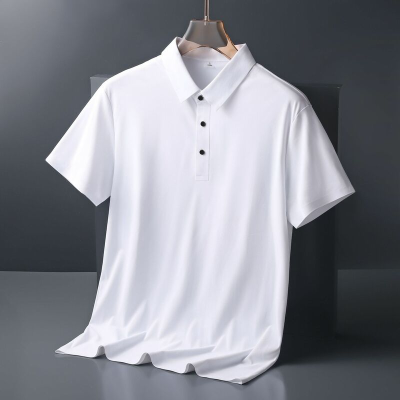 Ice Silk Traceless T-shirt Men's Light Business Solid Color Half Sleeve Top Silk Smooth Breathable Traceless POLO Shirt