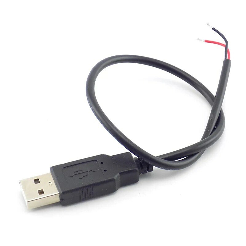 Masculino 2 Pin Cabo Adaptador de Alimentação, USB 2.0, Tipo A, Carga para Dispositivos Inteligentes, Fio Conector DIY, DC, 5V, 0.3 m, 1 m, 2m