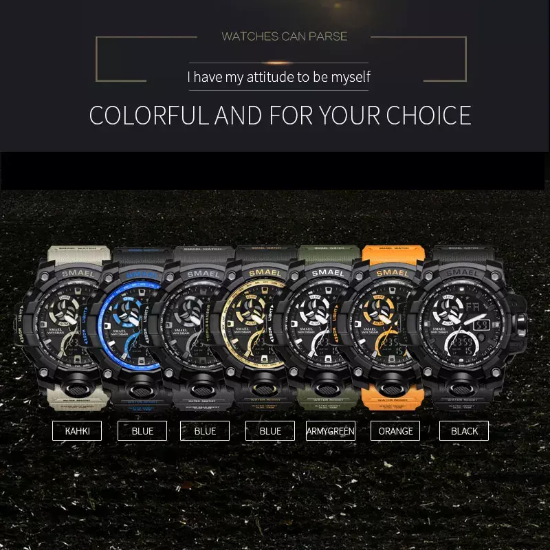 SMAEL Sport Watches Waterproof  Top Brand Luxury Sports Watch Alarm Clock For Male Digital Men's Watch Military Army Wristwatch