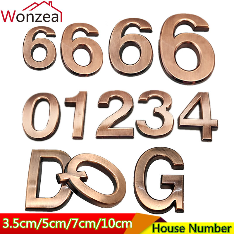 List naklejki wysokość 5cm/7cm płyta drzwi 0123456789 A-Z brąz ABS plastikowa tablica numer dom Hotel adres cyfry dekoracji