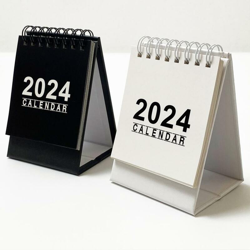 Mini calendario da tavolo 2024 Mini calendario da tavolo inglese pianificatore mensile portatile per la scuola dell'home Office con doppio filo