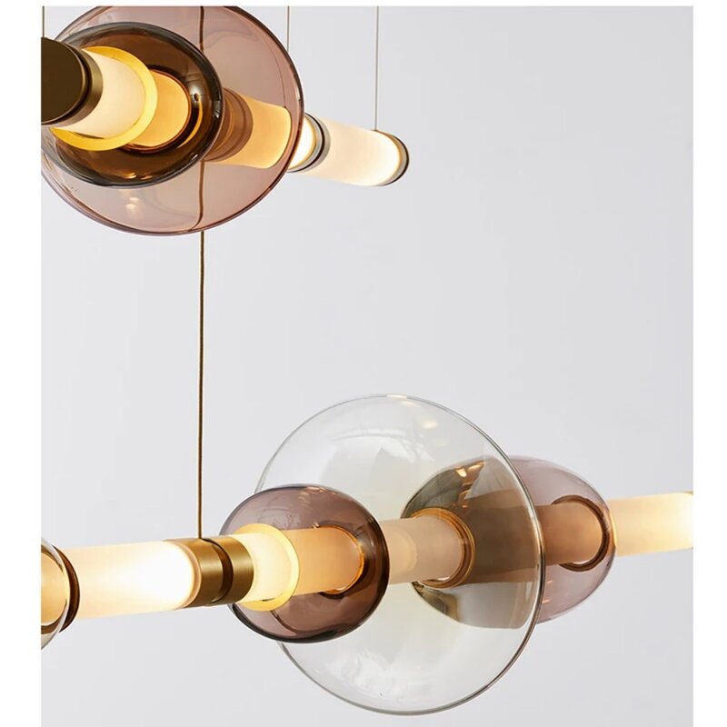 Lampu gantung gaya Nordic, desainer lampu bernoda Strip kaca restoran ruang tamu Bar LED dalam ruangan belajar lampu gantung