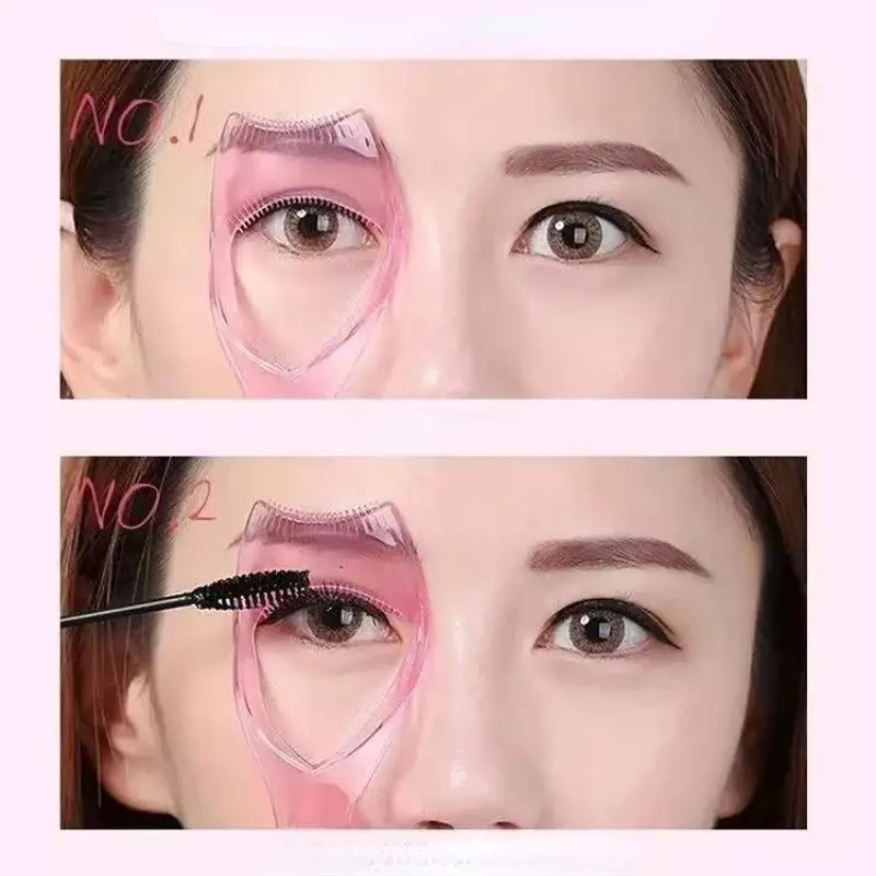 3 In 1 Makeup Mascara Shield Guard Eye Lash Mascara Aplikator Sisir Bulu Mata Makeup Brush Curler Eye Makeup Stensil Pink