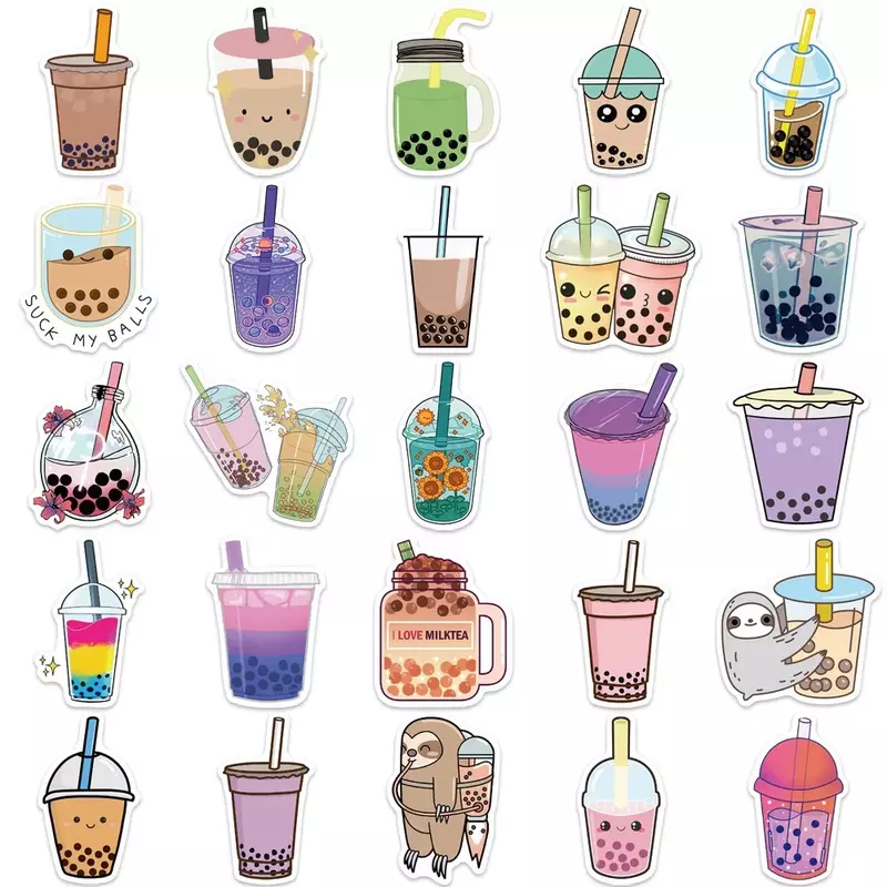50Pcs Ins Style Cute Milk Tea Drink Graffiti Stickers Suitcases Laptops Mobile Phone Guitar Water Cup Waterproof Stickers