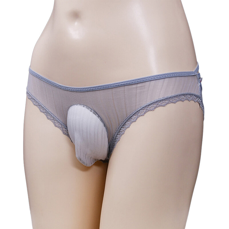 Sexy Sissy Bulge Pouch mutandine da uomo Sheer See-through Lace Underwear Hollow Lingerie erotica mutande seducenti trasparenti