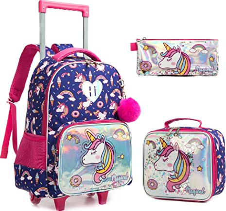 어린이 롤링 학교 가방, 남아 바퀴 학교 트롤리 배낭 가방, 학교 바퀴 배낭 가방, 소녀용 점심 가방 세트
