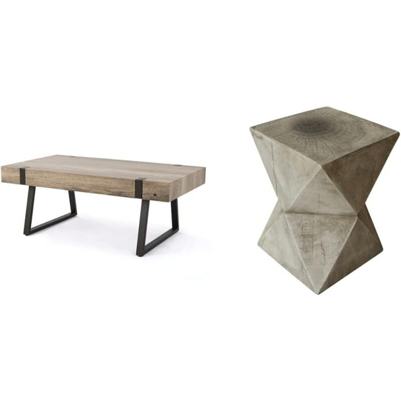 Abitha-フェイクウッドコーヒーテーブル、部屋用センターテーブル、椅子付きキッチンテーブル、canon grey、23.60 "x 425" x 16.75"