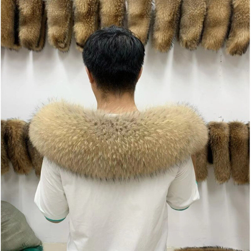 100% Natural Raccoon Fur Scarf Winter Real Fur Collar Women Fur Hoods For Coats Jacket Furry And Fluuy Luxury Warm Fur Shawl 