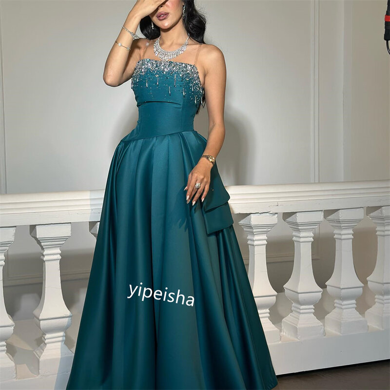 Prom Dress Satin Beading Engagement Ball Gown Strapless Bespoke Occasion Gown Long Dresses Saudi Arabia