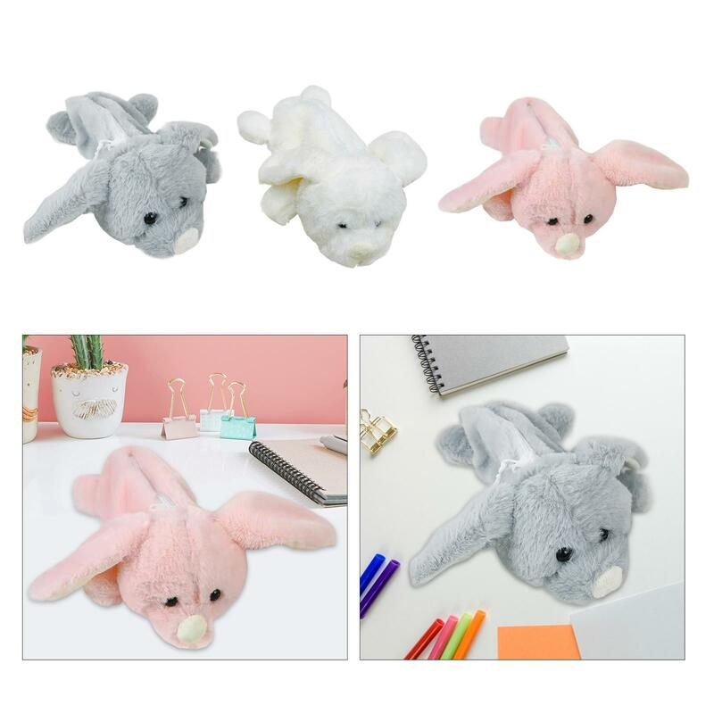 Plush Bear Head Pencil Case Soft Stuffed Animal Bag for Office Gift Children