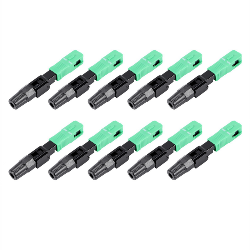 Conector rápido de fibra óptica de modo único, componente incorporado, Sc/Apc, preto e verde, 10pcs