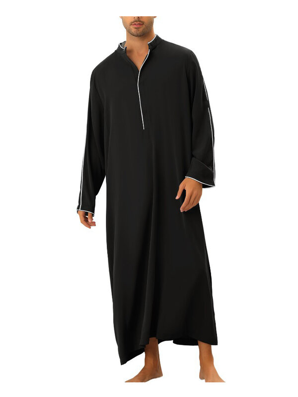 Oriente Médio Árabe Camisa Longa dos homens Moda Decote Em V Solto Jubba Thobe 2023 Primavera Verão Muçulmano Masculino Casual Robe Simples