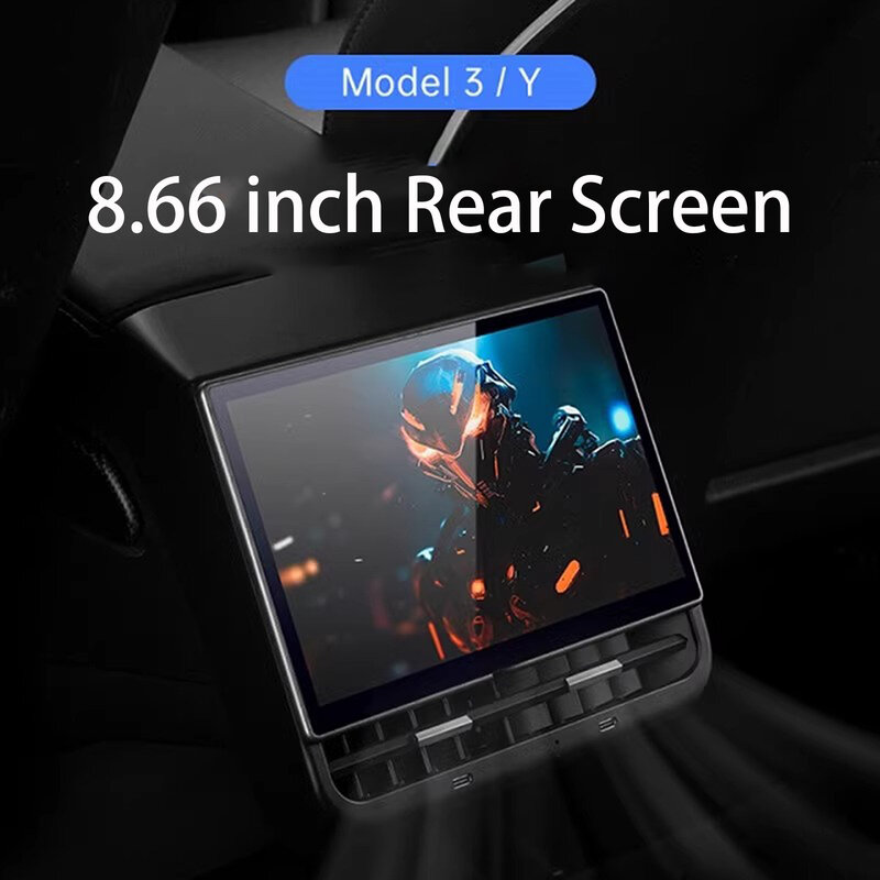 Najnowsza wersja 8,66-calowego tylnego ekranu dla Tesla Model Y i 3 Android System Wireless CarPlay 64 GB Przestronne wyloty powietrza Bluetooth