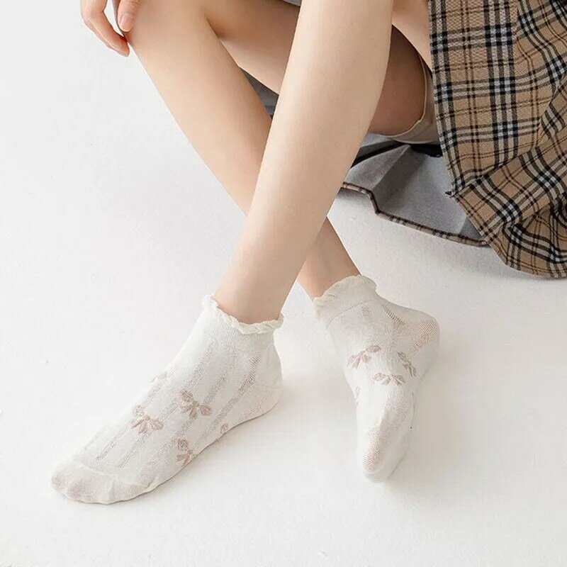 Socks For Women Summer Thin Kawaii Bow Print Simple Fashion Comfortable Breathable Korean Academy Style Cotton Socks B109