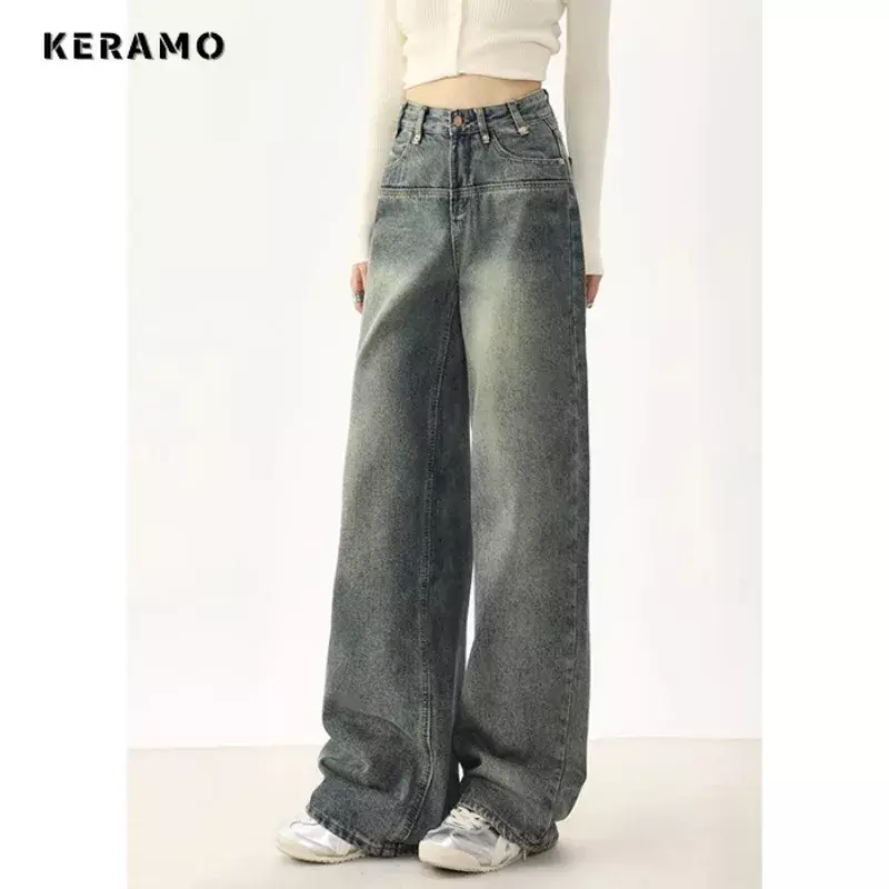 Calças jeans retrô de perna larga feminina, jeans largos, cintura alta, solta, vintage, estilo casual, harajuku, moda feminina, inverno, 2023