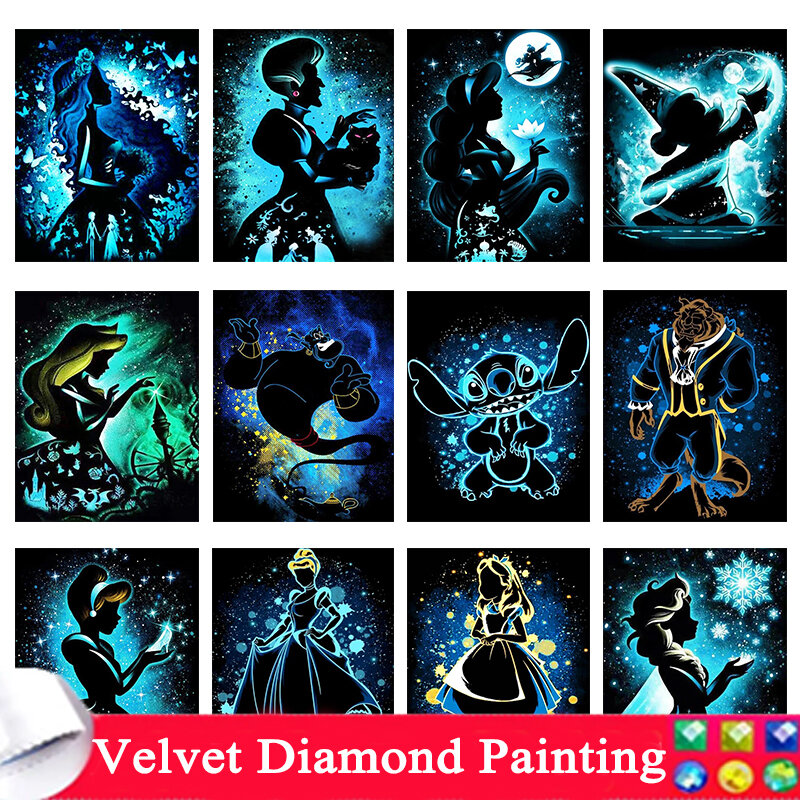 Disney-Cuadros de diamantes de imitación de princesa Cenicienta, pintura de dibujos animados, taladro redondo completo, bordado de punto, decoración de pared