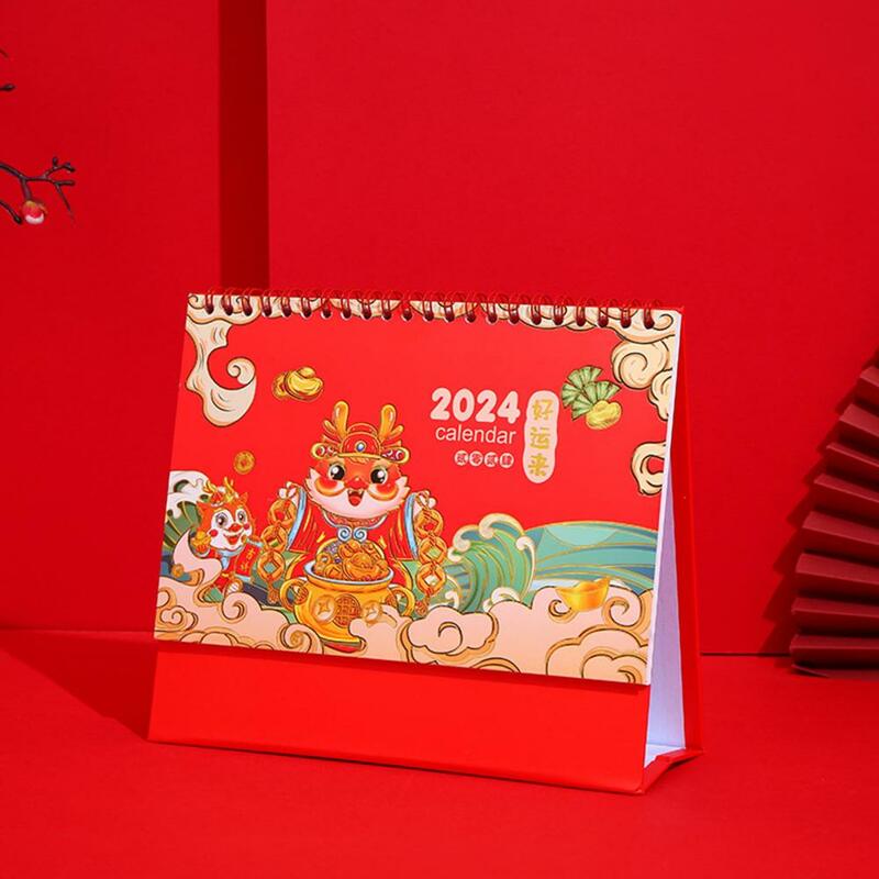 Ano do Dragão Calendário para Mesa, Creative Note Coil Calendar, 12 Mesa Mensal e Material de Escritório, 2024