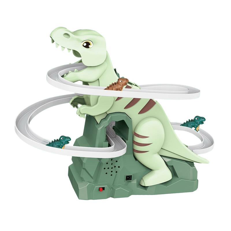 Mainan dinosaurus mendaki tangga balap, Set permainan Roller Coaster menyenangkan dinosaurus untuk anak laki-laki perempuan hadiah ulang tahun Prasekolah