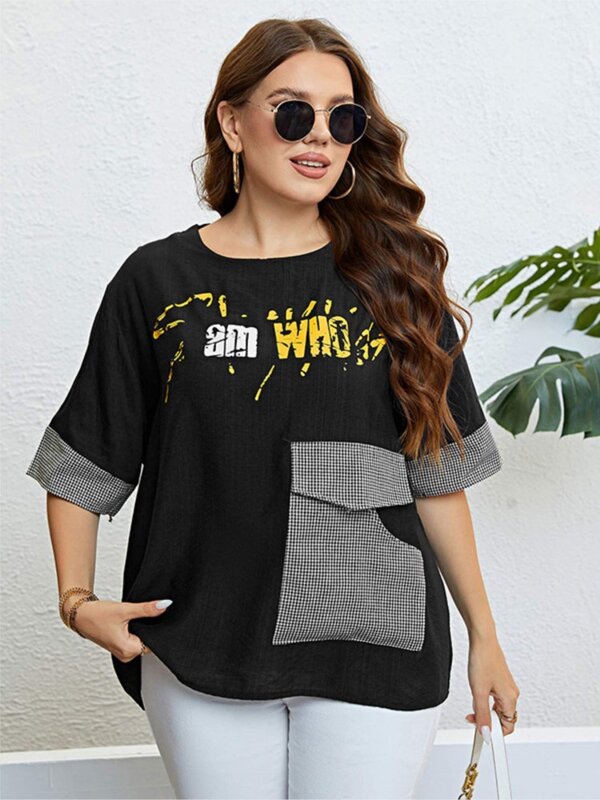 Plus Size Zomer Tops Vrouwen Graffiti Plaid Print Casual Dames Blouses Losse Mode Vrouw Tops 2023